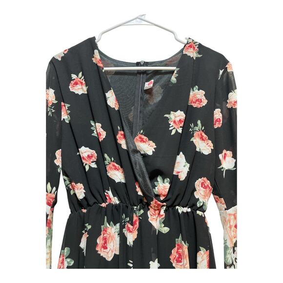 Persun Women’s Floral Long Sleeve Romper Black Rose Print Boho Style Size L - Picture 4 of 9